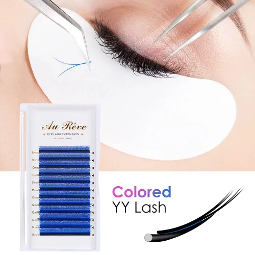 Miniatura 7 de Extensiones de pestañas en Y de colores, YY, extensiones de pestañas postizas en abanico, extensiones de pestañas azules, rizo D, 0.003 in, Azul