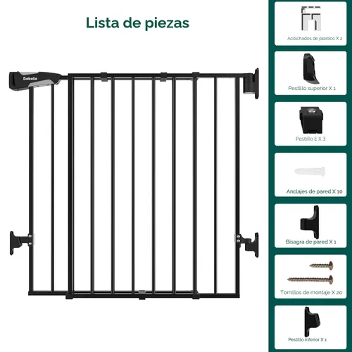 Miniatura 7 de Babelio Puerta de bebé para escaleras, cocina y puertas, sin barra inferior, operación con una sola mano, cierre automático, montaje de hardware