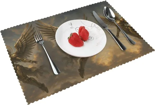 Miniatura 11 de Rectangular Placemats Set of 4, Heat Resistant Liquid Metal Printed Kitchen Dining Table Mats