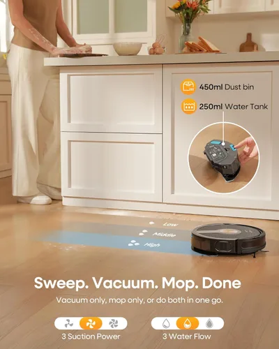 Miniatura 3 de Robot aspirador y trapeador combinado, aspiradora robótica de 5000 Pa, robot de vacío de 180 minutos de funcionamiento con control