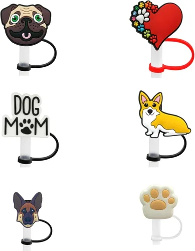 Paquete de 6 unidades de topper para pajitas de 8 mm, lindo y divertido (paquete para mamá de perro)