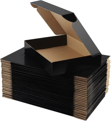Hoikwo Paquete de 25 cajas de envío de 11 x 8 x 2 pulgadas para pequeñas empresas, cajas de cartón de embalaje negras, caja de embalaje de correo