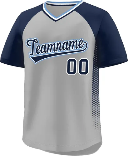 Miniatura 29 de Camiseta de béisbol personalizada con cuello en V para hombres, mujeres y jóvenes, camisetas de béisbol personalizadas con costuras o estampadas