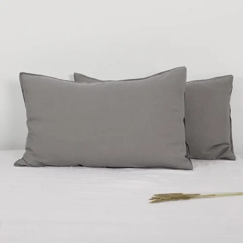Miniatura 25 de Simple&Opulence Juego de 2 fundas de almohada de lino 100% lino francés lavado, tamaño Queen - Fundas de almohada de color sólido bordado, suave