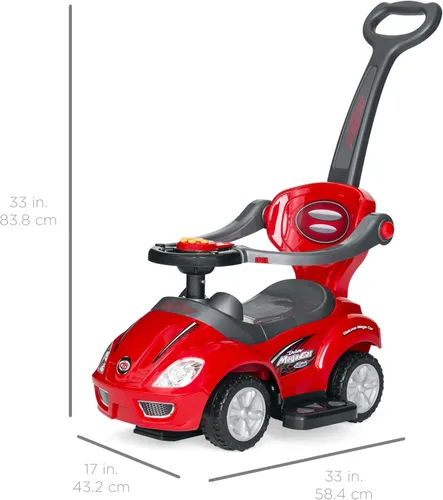 Miniatura 7 de Best Choice Products Carro de empuje y pedal 3 en 1 para niños, carro de juguete para niños pequeños con mango, bocina y música - Azul