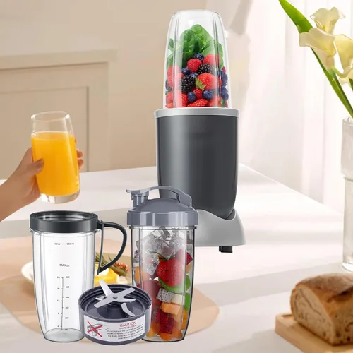 Miniatura 7 de NutriBullet - Juego de 8 tazas y cuchillas de repuesto NutriBullet de 32 onzas con 1 tapa abatible para llevar y 1 mango de anillo para licuadora