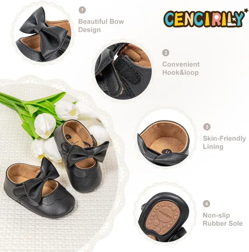 Miniatura 4 de CENCIRILY Zapatos planos Mary Jane para bebés y niñas, antideslizantes, suela suave, para antes de caminar, zapatos de vestir de boda