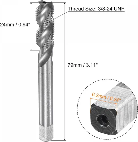 Miniatura 2 de uxcell Tapones de flauta espiral, 3/8-24 UNF 2B Acero de alta velocidad (HSS) sin recubrimiento de la máquina de fresado de roscas roscado de rosca