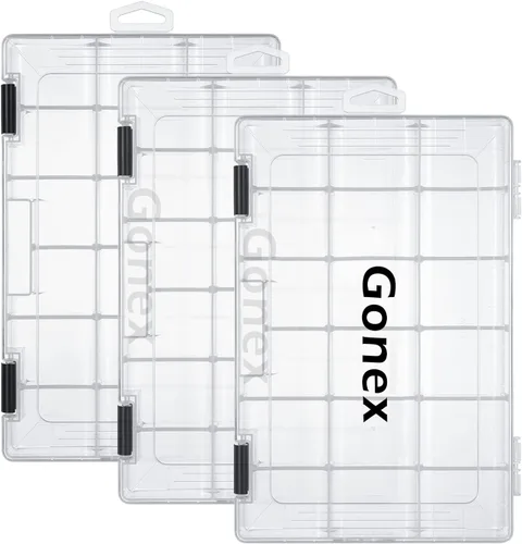 Gonex Cajas de aparejos de pesca, bandejas de aparejos 3600 3700 con divisores ajustables, organizador de caja de aparejos de plástico transparente