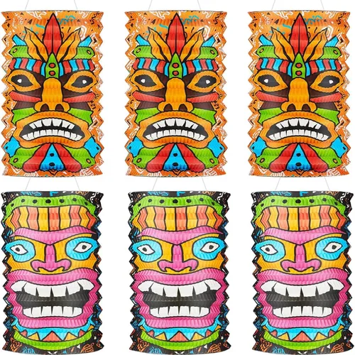 Mudder 6 piezas de decoración de fiesta hawaiana de 10 pulgadas, linternas de papel Tiki Luau tropicales, suministros colgantes para cumpleaños, al