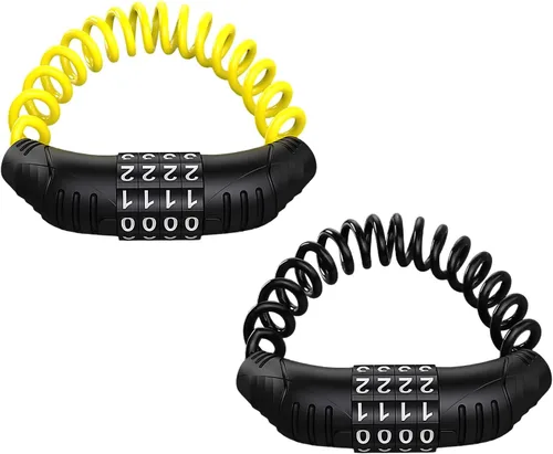 Miniatura 7 de KVAEY 2 candados de cable para casco de motocicleta, antirrobo con código de combinación digital de 4 unidades, bloqueo de cable retráctil