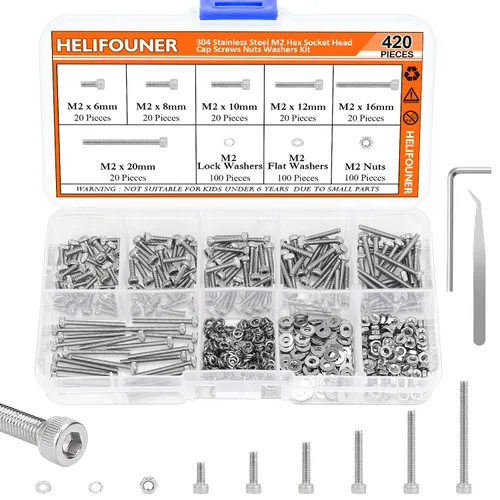 Miniatura 8 de HELIFOUNER 140 piezas M6 x 0.315 in /0.394 in /0.472 in /0.630 in /0.787 in, cabeza hexagonal, tornillos métricos, arandelas, tuercas, kit