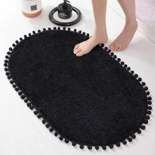 Miniatura 24 de YIRDDEO - Alfombra de baño verde oliva con pompones para baño, antideslizante, linda alfombra de baño boho con pompones ovalados absorbentes