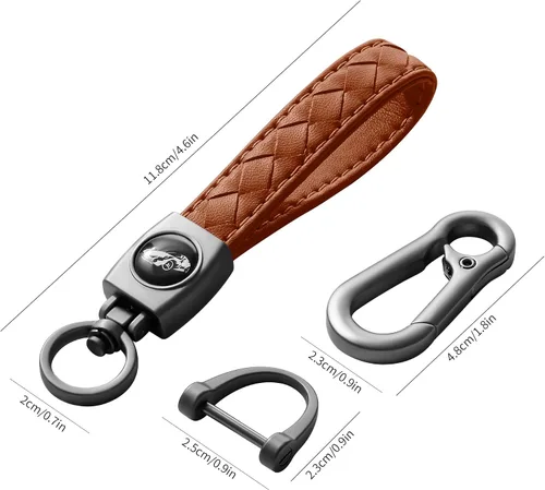 Miniatura 5 de Llavero con mosquetón, llavero universal de cuero tejido resistente hecho a mano, llavero de automóvil con giro giratorio de 360 grados y anillo