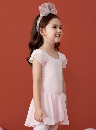 Miniatura 5 de MdnMd Leotardos de ballet para niñas pequeñas con falda, vestido clásico de manga corta para bailarina de gimnasia
