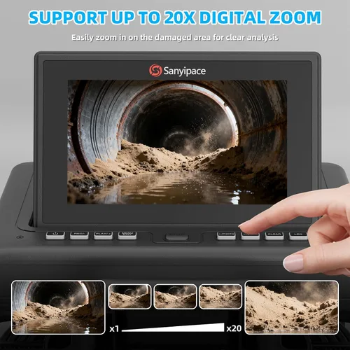 Miniatura 7 de Cámara de drenaje Sanyipace 66 pies/20M, pantalla emergente IPS de 7", cable rígido de 5MM, zoom digital 20X, cámara de tubería impermeable