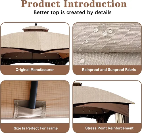 Miniatura 5 de SCOCANOPY - Toldo de repuesto color Beige Claro Ripstop para gazebo Lowe's Allen Roth 10 x 12 Modelo #GF-12S004B-1 / GF-12S004BTO Ripstop beige claro