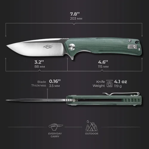 Miniatura 2 de Firebird GANZO FH91-GB Cuchillo plegable de bolsillo con rodamientos de bolas, hoja de acero D2, mango ergonómico G10 antideslizante con clip, Verde