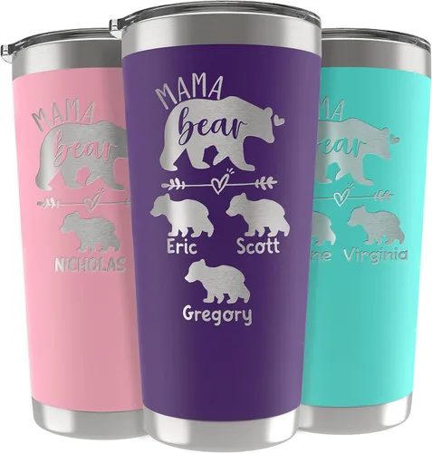 Vaso personalizado con nombres grabados de hasta 6 cachorros, 5 fuentes, 13 colores, regalos para mamá de parte de su hija o hijo