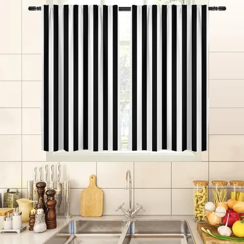 Miniatura 23 de zokyer Cortinas de ventana a rayas beige crema, modernas rayas verticales de 63 pulgadas de largo, 2 paneles, cortinas bohemias neutras para niños