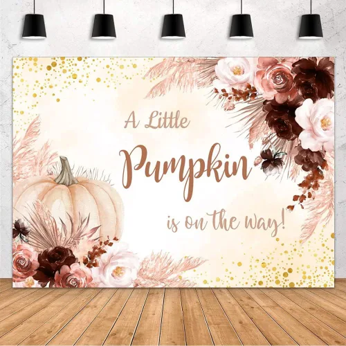 Miniatura 6 de MEHOFOND Fondo bohemio de calabaza para baby shower, decoración de fiesta de otoño de 7 x 5 pies, pancarta de Acción de Gracias, fotografía de Azul