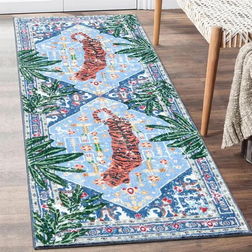Miniatura 27 de Alfombras hippie, alfombras de 2 x 3 de lana sintética tropical rosa boho para baño, cocina, entrada interior pequeña. Alfombra moderna vintage