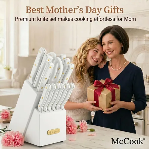 Miniatura 2 de McCook® Juegos de cuchillos, juegos de cuchillos de cocina de acero inoxidable de alto carbono blanco con afilador incorporado