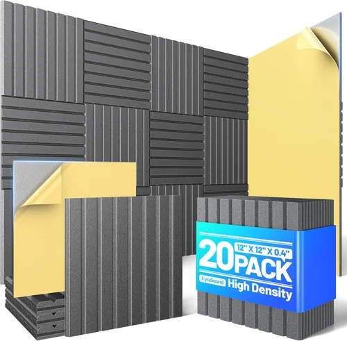 Miniatura 24 de Paquete de 12 paneles de espuma a prueba de sonido para paredes, paneles acústicos con listones autoadhesivos de 12 x 12 x 0.4 pulgadas, panel