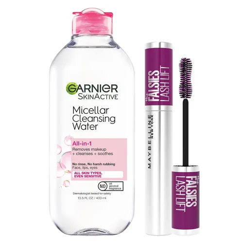 Miniatura 7 de Maybelline The Falsies Lash Lift - Máscara impermeable + paquete de agua micelar Garnier SkinActive, incluye 1 máscara en negro marrón y 1 removedor