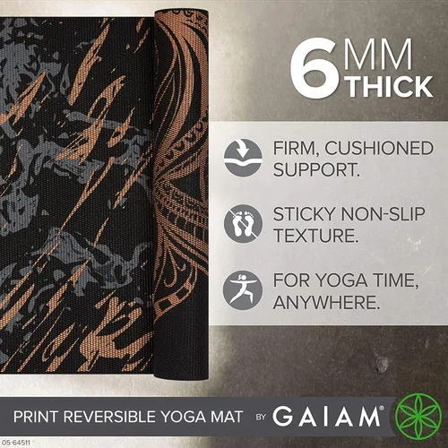 Miniatura 3 de Gaiam tapete de yoga prémium, estampado, extra grueso y antideslizante, de 15/64 pulgadas, para todo tipo de yoga, de pilates y de ejercicios