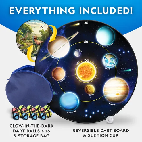 Miniatura 5 de Tablero de dardos para niños National Geographic Kids con brillo en la oscuridad - Juego de dardos con pelotas brillantes, tablero de dardos