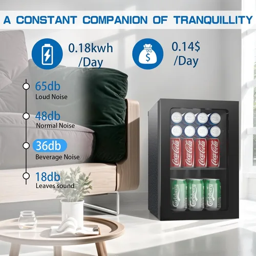 Miniatura 3 de Erivess - Refrigerador compacto para bebidas, 24 latas/0.9 pies cúbicos con puerta frontal de vidrio para refrescos, cerveza o vino, refrigerador