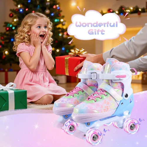 Miniatura 6 de Patines de ruedas para niños, 4 tamaños ajustables con todas las ruedas iluminadas, patines de 10C a 8 patines para niños pequeños, principiantes