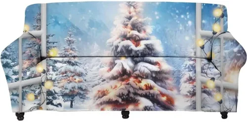 Miniatura 11 de Horeset Snowy Tree - Funda de sofá para 2 cojines, decoración del hogar, funda protectora de muebles para perro, impermeable y lavable Árbol nevado