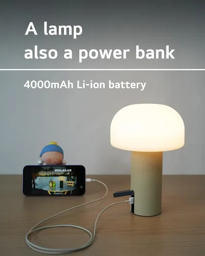 Miniatura 4 de WEILAILUX Lámpara de mesa inalámbrica de hongos, lámpara de ducha impermeable, lámpara de mesa recargable con pilas, luz nocturna regulable al tacto