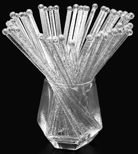 Miniatura 15 de hapray 50 palitos de plástico con purpurina dorada, paletas de pastel de cristal, agitadores de bebidas de café, palitos de piruleta para fiesta