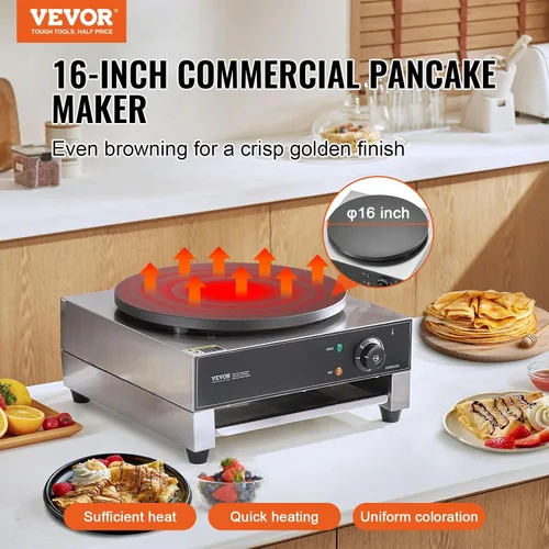 Miniatura 2 de VEVOR máquina eléctrica para hacer crepés, máquina comercial para crepés de 16 pulgadas, plancha plana de 1700W para crepes, máquina antiadherente