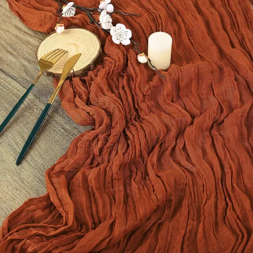Miniatura 7 de Paquete de 12 caminos de mesa de estopilla, 35x120 pulgadas, caminos de mesa terracota, rústicos, naranja quemado, tela de queso, bóheme, gasa