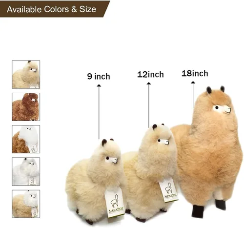 Miniatura 5 de Alpaca Animal de Peluche – 9 pulgadas. Linda Alpaca de Peluche Suave y Abrazable, Juguete de Alpaca de Peluche Hecho a Mano con Pelo Natural de Beige
