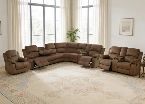 Miniatura 32 de Juego de sofá seccional reclinable manual, juegos de muebles de sala de estar, sofá seccional en forma de L y 2 sillas, cómodo sofá reclinable