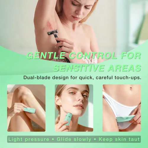 Miniatura 3 de Recortadora de bikini para mujer, afeitadora eléctrica de doble extremo para línea de bikini y vello púbico, impermeable, recargable, USB-C, Verde