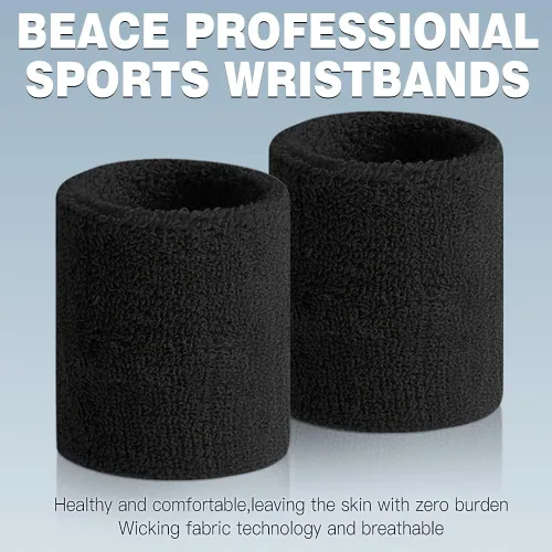 Miniatura 2 de BEACE Bandas para el sudor - Muñequeras deportivas para hombres y mujeres - Absorción de humedad, tela de rizo de algodón atlética para tenis