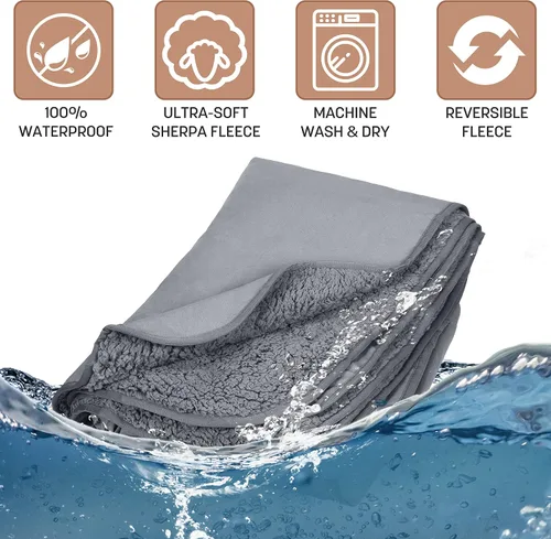 Miniatura 7 de Tirrinia Manta impermeable para exteriores con forro sherpa, resistente al viento, triple capa, cálida y cómoda, plegable para camping, estadio