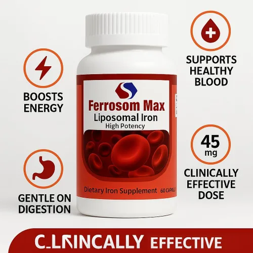 Miniatura 9 de Suplemento de hierro liposomal máximo 60 cápsulas (45 mg de hierro elemental puro) por Siba Pharm Fórmula de máxima absorción Sin OMG, vegano