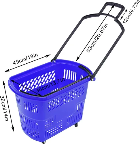 Miniatura 6 de Carrito de compras de 6 piezas, moderno carrito de compras de 35 l/9.2 galones con ruedas y asa, cesta de compras de PP independiente carrito de Azul