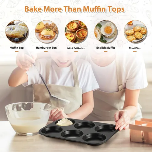Miniatura 7 de E-far Molde para magdalenas, antiadherente de 6 cavidades poco profundas para hornear pastel de Whoopie, pudín Yorkshire, huevos, pan de maíz