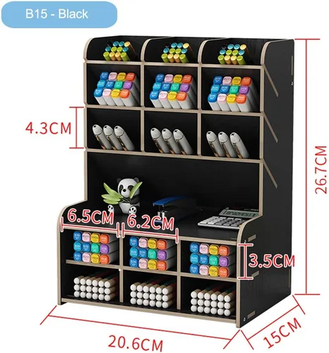 Miniatura 6 de Hggzeg Organizador de Escritorio de Madera, Portaplumas DIY de Gran Capacidad Caja de Almacenamiento Estante de Almacenamiento de Artículos