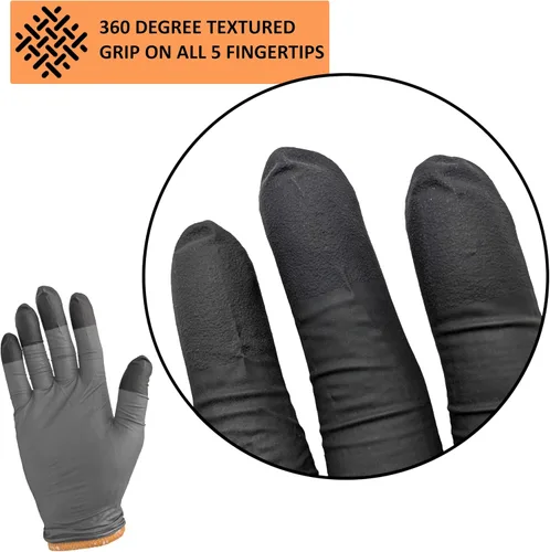 Miniatura 3 de Kit de guantes desechables para barbacoa negro - 50 guantes de agarre texturizado resistentes y 2 forros reutilizables resistentes al calor