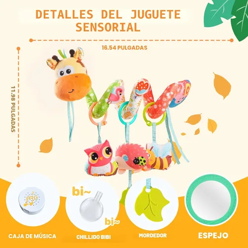 Miniatura 5 de Jollybaby Cochecito de cuna, juguetes para asiento de automóvil para bebé de 0-3-6-9-12 meses, juguetes sensoriales colgantes para recién nacido