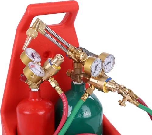 Miniatura 4 de Vermon Kit de antorcha de corte de soldadura de acetileno de oxígeno,Antorchas de oxiacetileno con tanque,Boquilla de latón de tubo largo, antorcha